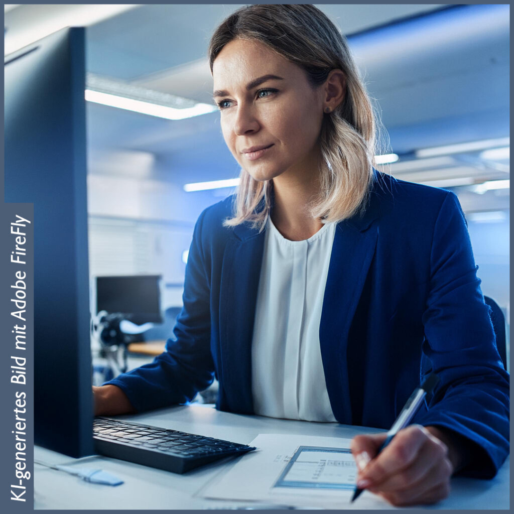 Frau führt eine BITV Audit an einem Desktop PC durch