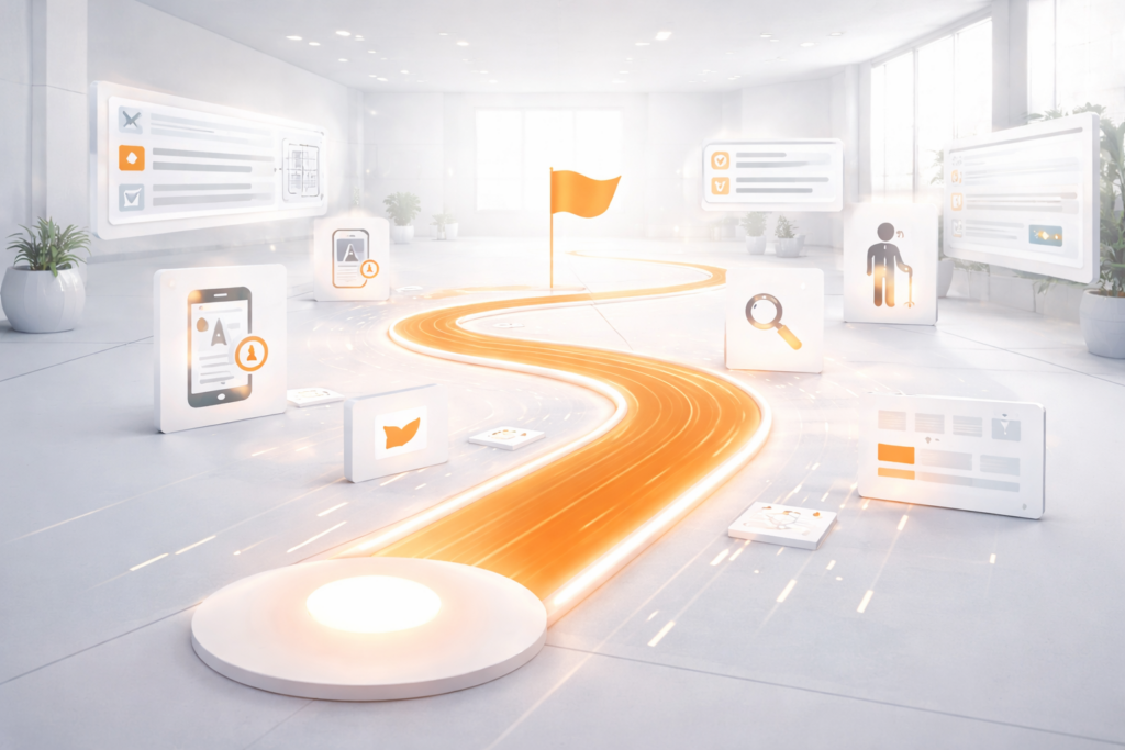 Sybolhaft dargestellt der Weg zu digitaler Barrierefreiheit