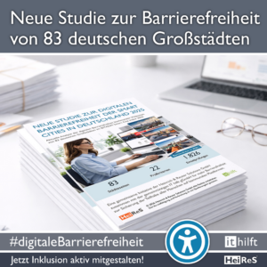 Studie zur digitalen Barrierefreiheit in deutschen Städten liegt in gedruckter Fassung auf einem Schreibtisch