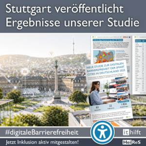 Stuttgart veröffentlicht Ergebnisse. Stuttgart Städtebild. Studie zur Barrierefreiheit Deutscher Smart Cities liegt im Vordergrund darüber.