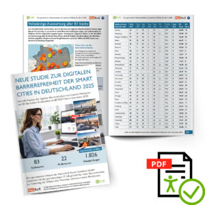 PDF-Studie zur digitalen Barrierefreiheit deutscher Smart Cities 2025 mit Tabellen, Karten und Pr&uuml;fberichten.