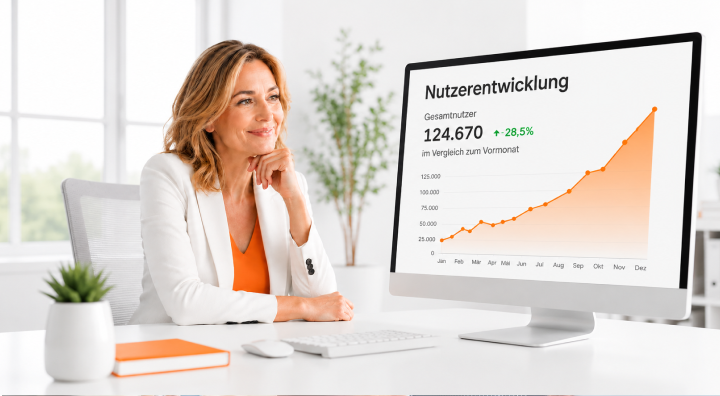 Geschäftsführerin ist glücklich mit ihren guten Nutzerzahlen der Firmenwebseite