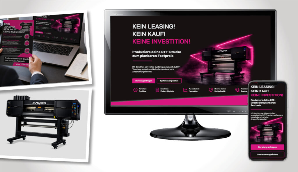 Screen eines modernen Onepagers für Printprodukte