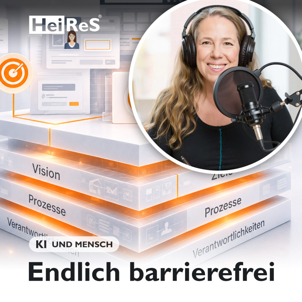 Abstrahierte digitale Elemente stehen auf einem stabilen Fundamten aus Verantwortlichkeit, Prozessen und Zielen. Erstellt durch KI und Mensch.