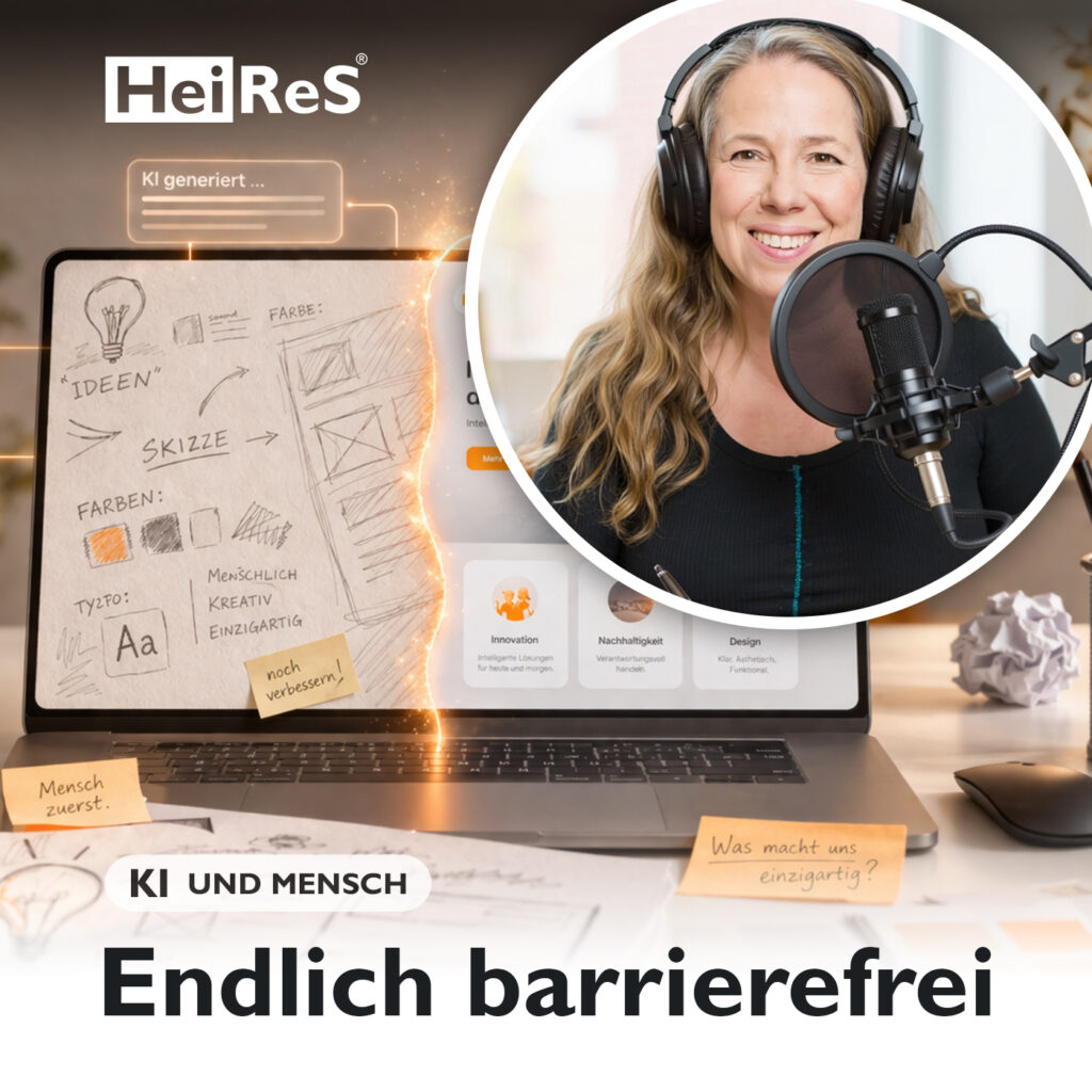 Laptopbildschirm ist in 2 Teile geteilt, die eine Hälfte zeigt Ideen handschriftlich und gescribblt die andere klinsch und genau ausformuliert. Beides sieht gut aus ist aber komplett unterschiedlich. Erstellt durch KI und Mensch.