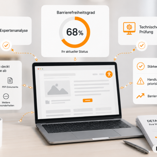 Digitale Barrierefreiheitsanalyse mit Expertenprüfung, technischer Prüfung und Maßnahmen zur Verbesserung einer Webseite.